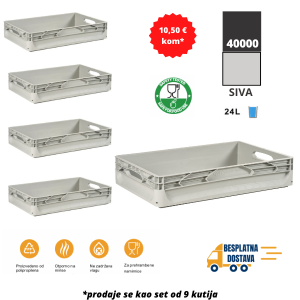 Euro kutija 60X40X12 cm (DXŠXV), siva, set 9 komada