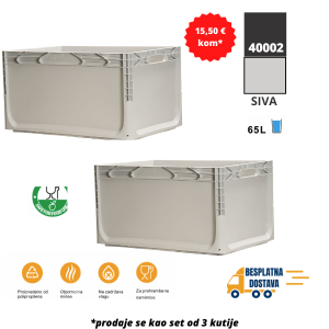 Euro kutija 60X40X32 cm (DXŠXV), siva, set 3 komada