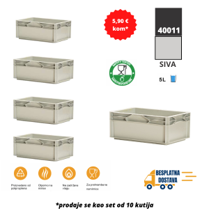Euro kutija 30X20X12 cm (DXŠXV), siva, set 10 komada