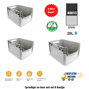 Euro kutija 40X30X22 cm (DXŠXV), siva, set 8 komada